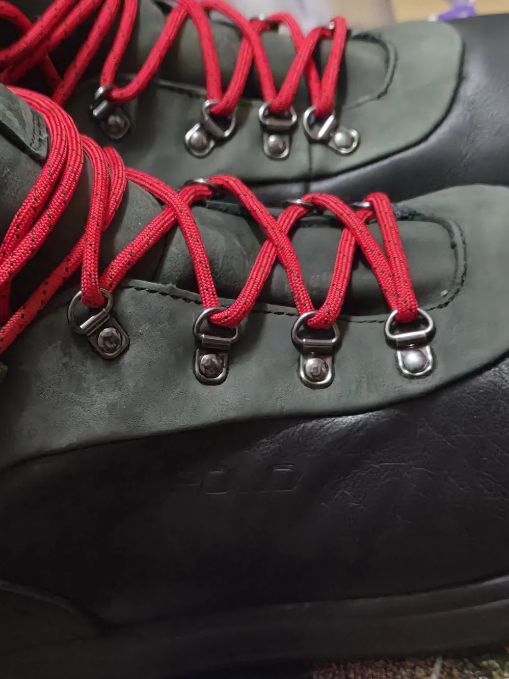 Ralph Lauran Polo Men's Black & Olive Hiking Boots with Red Laces Size 14